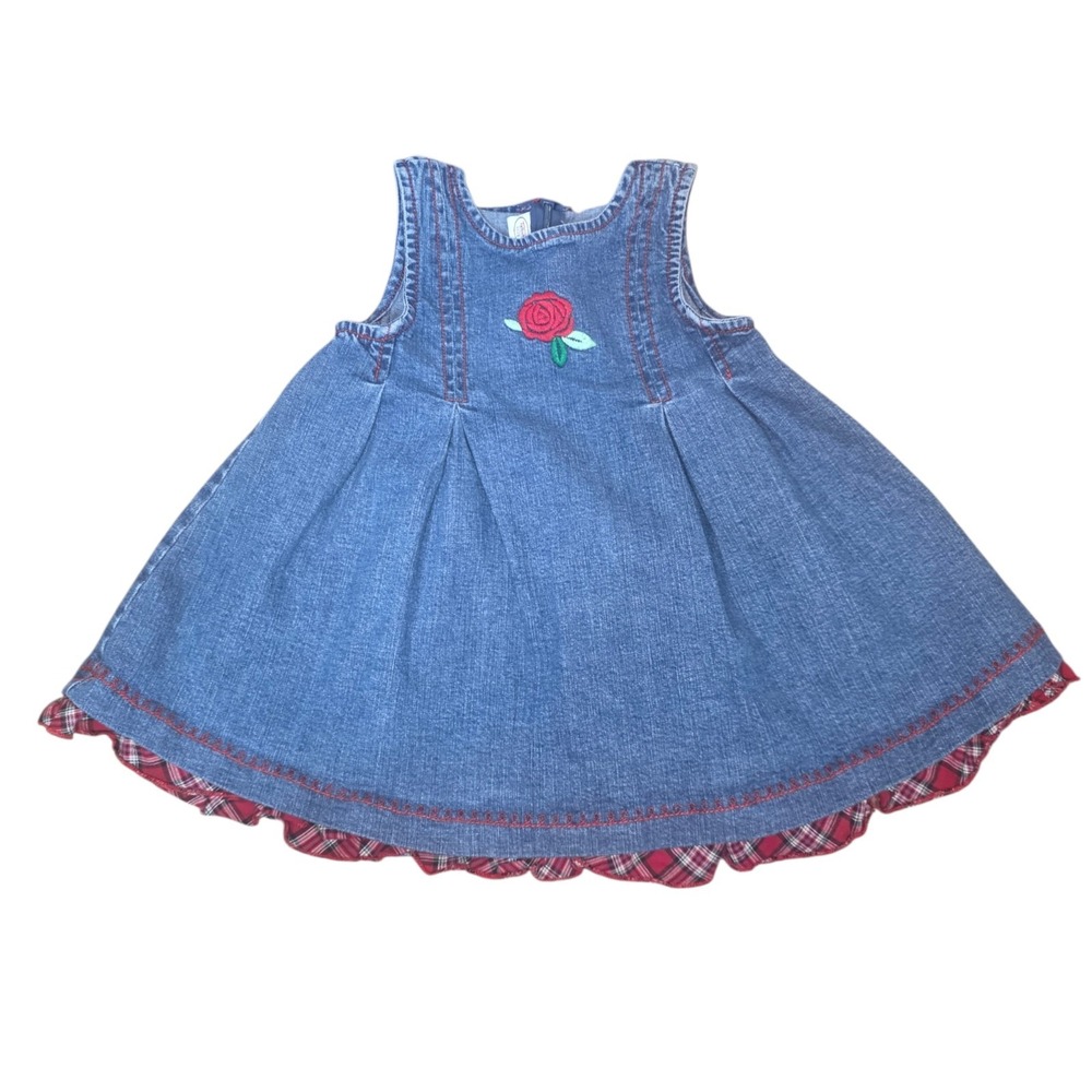 Vintage Talbots Girls 18M Blue Denim Rose Embroidered Sleeveless Fit & Flare Dre